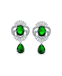Bling Jewelry Art Deco Style Cz Teardrop Crown Baguette Dangle Drop Earrings Silver Plated Brass