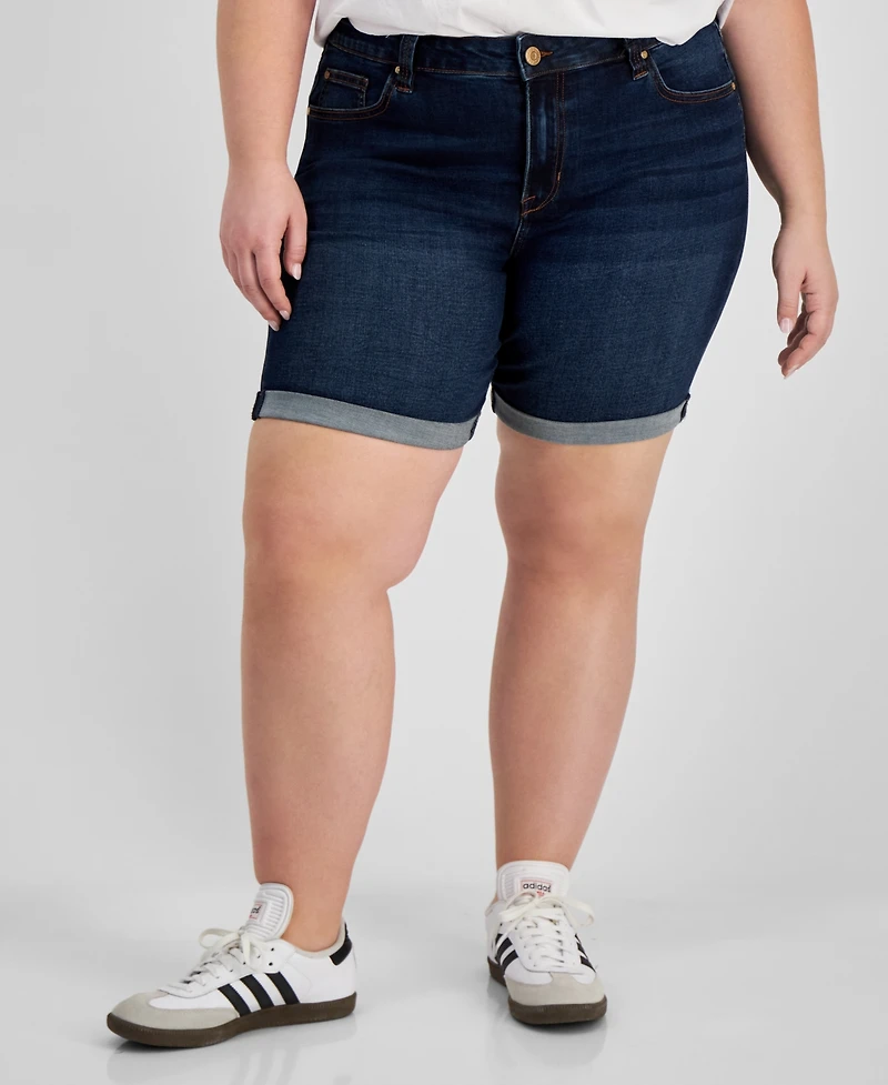Celebrity Pink Trendy Plus Rolled-Cuff Denim Shorts