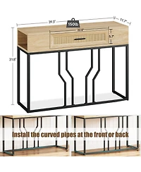 gaomon Console Table, Sofa Tables Rattan Entryway Table with Storage Drawer