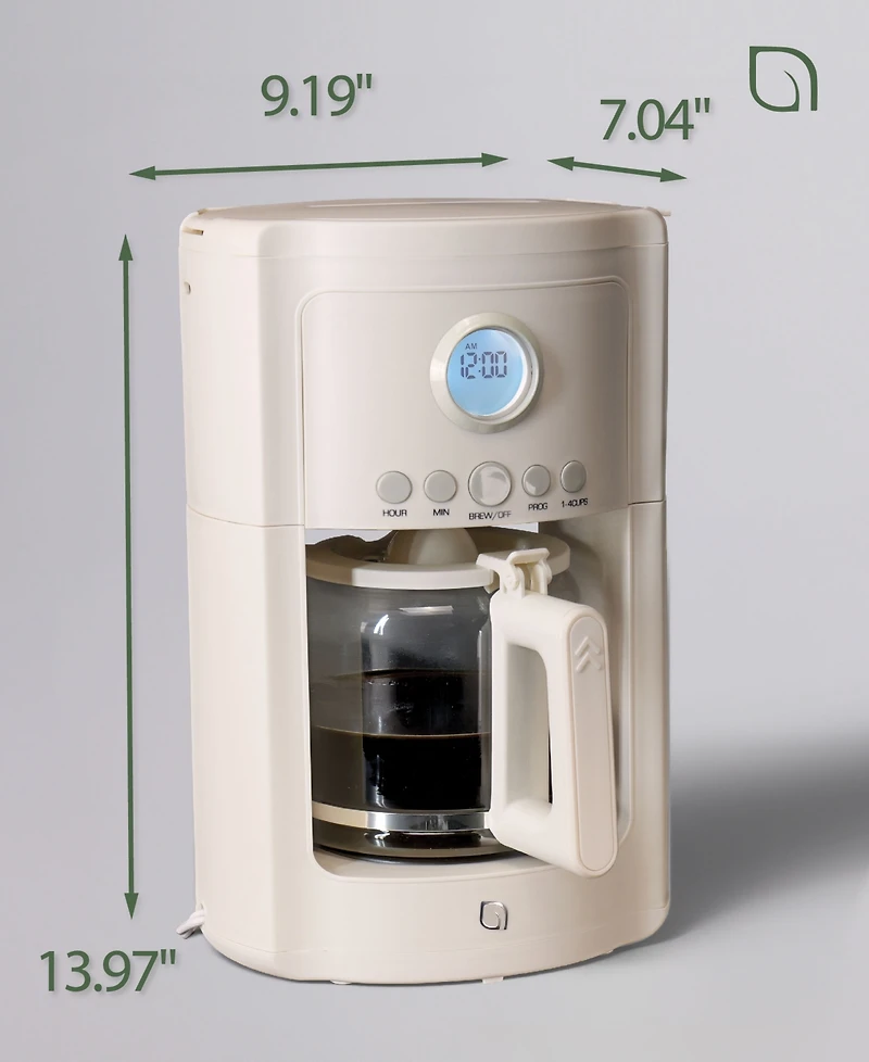 Willow Kitchen 12 Cup Coffee Maker – Programmable Brewing Options with Timer, Beautiful Design, Glass Pot