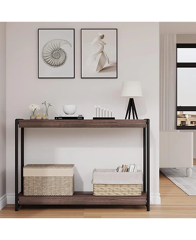 gaomon Console Table, 39.5 Inch Narrow Entryway Table with 2- Tiers Storage Shelves