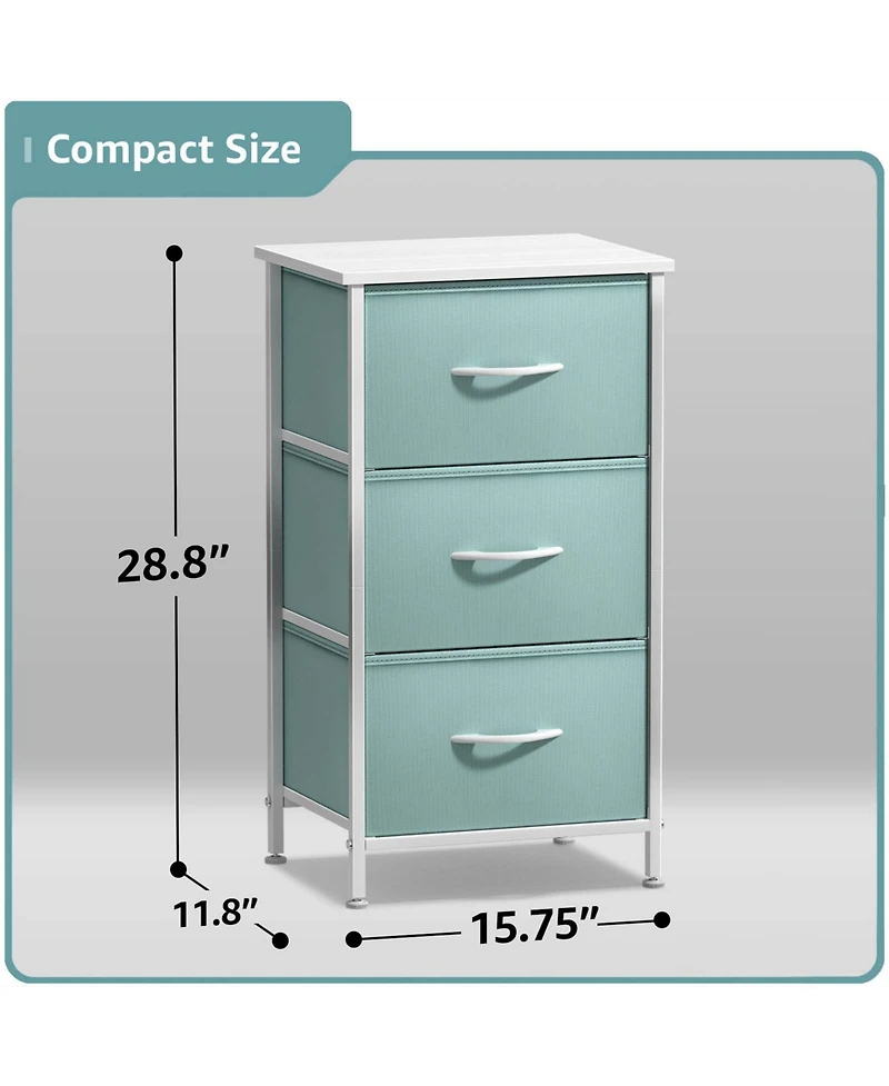 Sorbus Nightstand with 3 Drawers - Steel Frame, Wood Top & Easy Pull Fabric Bins Perfect for Home, Bedroom