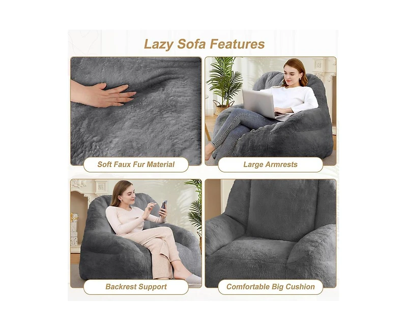 gaomon Giant Bean Bag Chair, Faux Fur Stuffed Bean Bag Couch with Filler, Bean Bag Chair for Adults, Big Lazy Sofa Floor Sofa with Handle