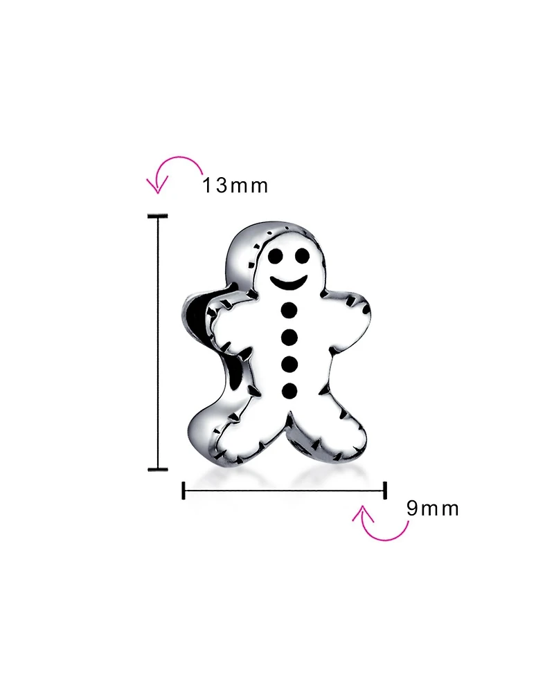 Bling Jewelry Christmas Charm Bead Gingerbread Man Cookie Shape Sterling Silver for Bracelets