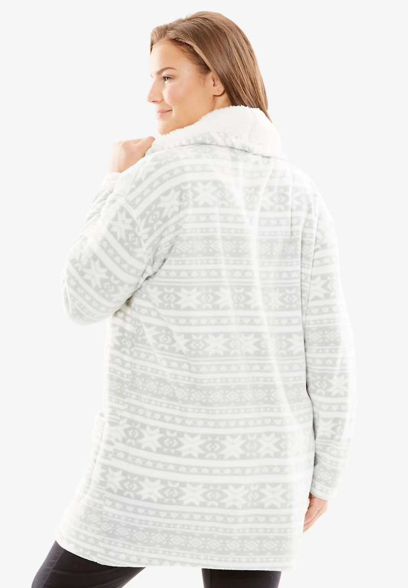 Dreams & Co. Plus Sherpa Lined Collar Microfleece Bed Jacket