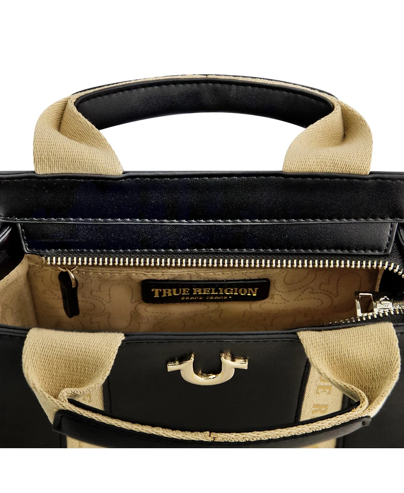 True Religion Licensed Faux Leather Mini Tote Bag with Branded Straps