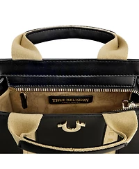 True Religion Licensed Faux Leather Mini Tote Bag with Branded Straps