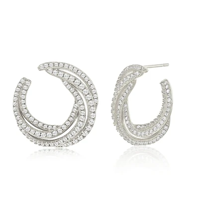 Suzy Levian Sterling Silver White Cubic Zirconia Open Circle Pave Earrings