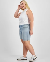 Celebrity Pink Trendy Plus Rolled-Cuff Denim Shorts