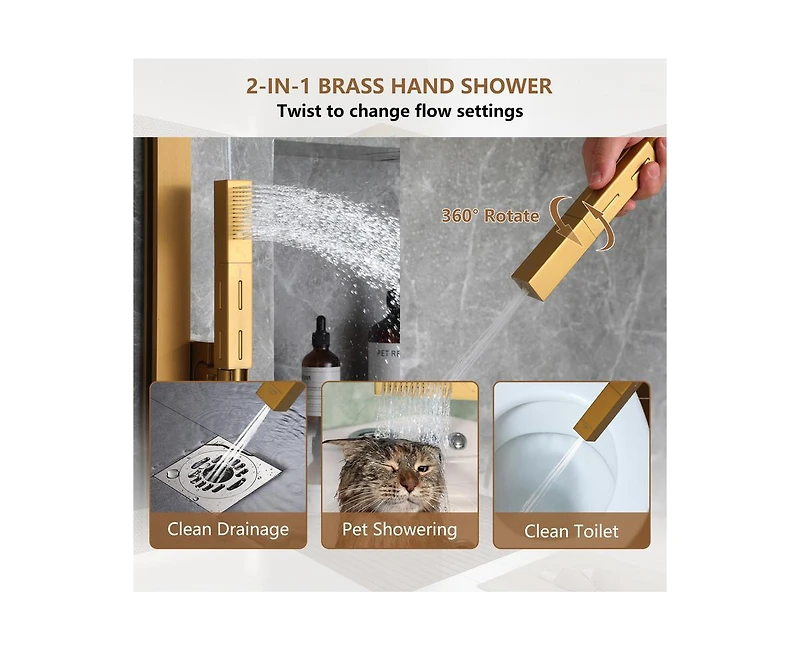 36 Inch Led & Music Rainfall Thermostatic Shower System with Slide Bar and 2-in-1 Handheld