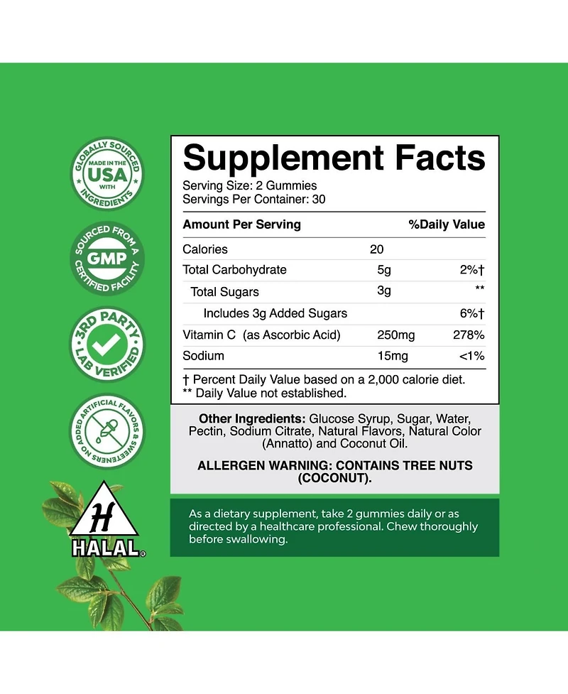 Vitamin C Gummies for Adults, Chewable Immune Support Gummies, Ascorbic Acid Natural Vitamin C Gummy Immune Booster for Adults, Nature's Craft, 60ct