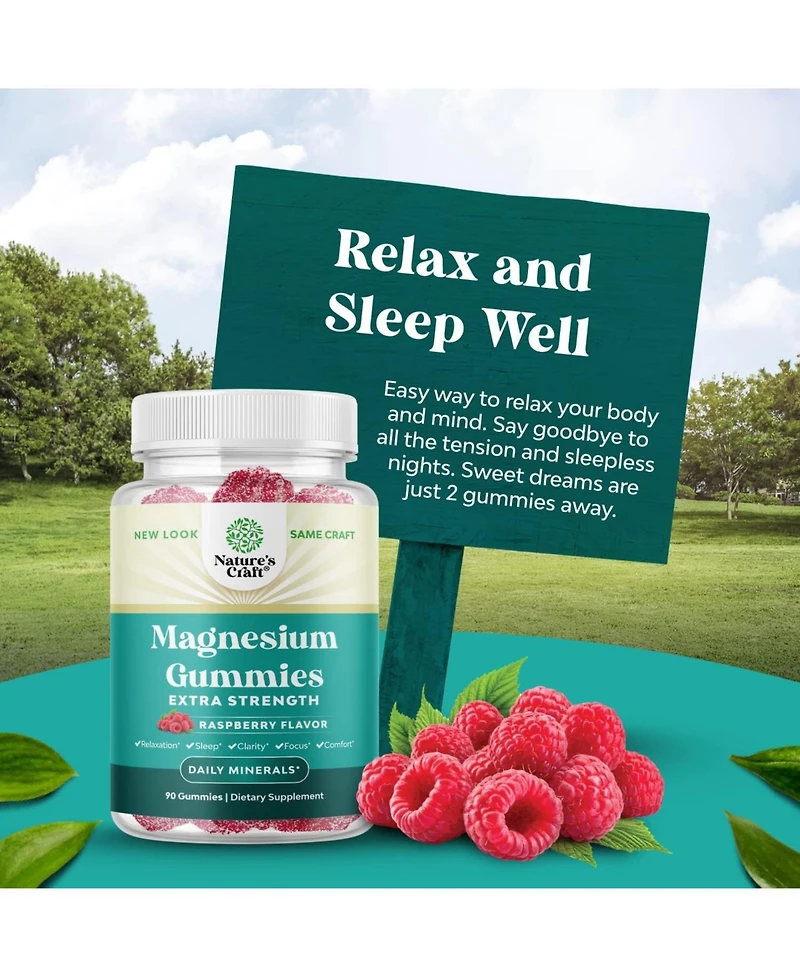 Magnesium Gummies, Relaxing Magnesium Citrate Gummies for Muscle Function and Relaxation Support, Nature's Craft, 90ct