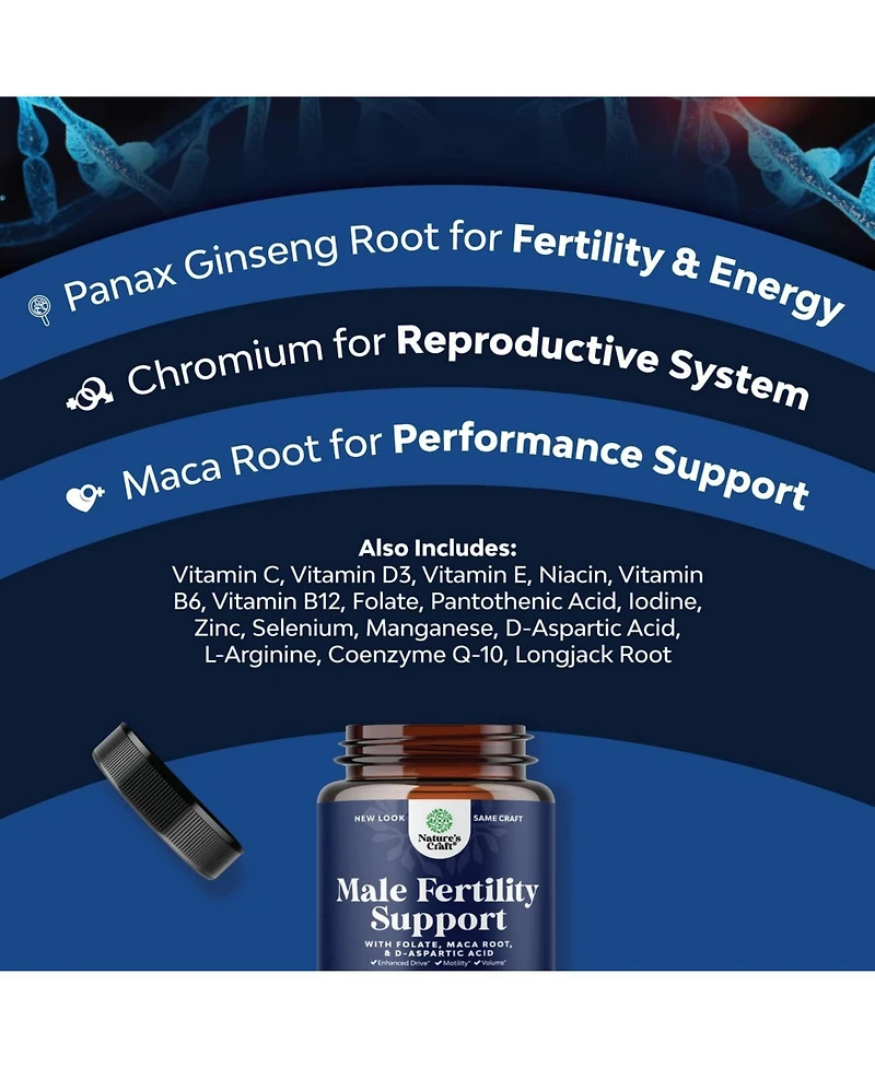 Nature's Craft Men's Fertility Capsules, CoQ10 Maca Root Methyl Folate & D-Aspartic Acid for Enhanced Count Motility & Fertility Support, Nature's Cra