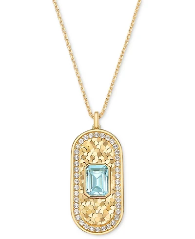Amethyst (1-1/2 ct. t.w.) & White Topaz (5/8 Oval Glitter Texture 18" Pendant Necklace 14k Gold-Plated Sterling Silver (Also Sky Blue