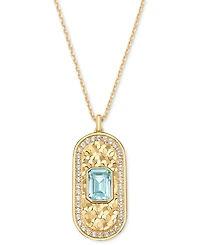 Amethyst (1-1/2 ct. t.w.) & White Topaz (5/8 Oval Glitter Texture 18" Pendant Necklace 14k Gold-Plated Sterling Silver (Also Sky Blue