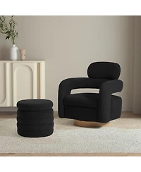 WestinTrends Mid-Century Modern Faux Sherpa Swivel Barrel Accent Chair With Storage Ottoman