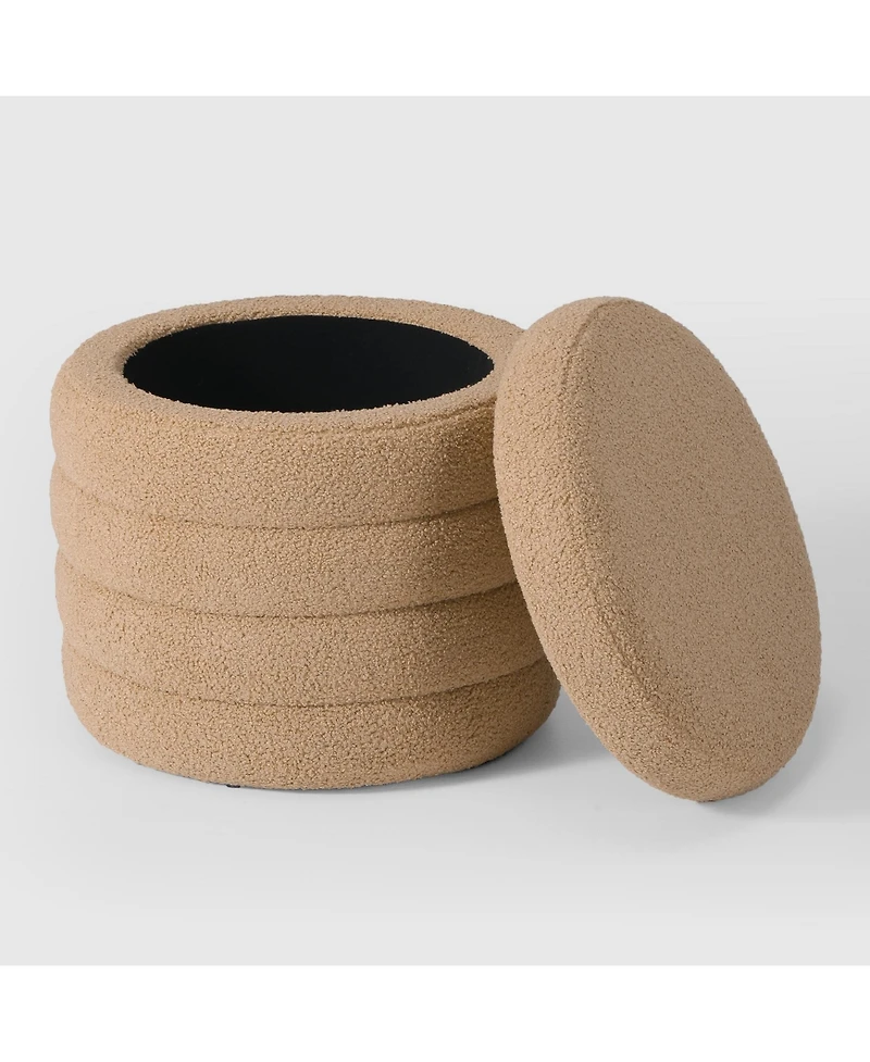 WestinTrends Mid-Century Modern Faux Sherpa Round Storage Ottoman