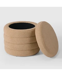 WestinTrends Mid-Century Modern Faux Sherpa Round Storage Ottoman