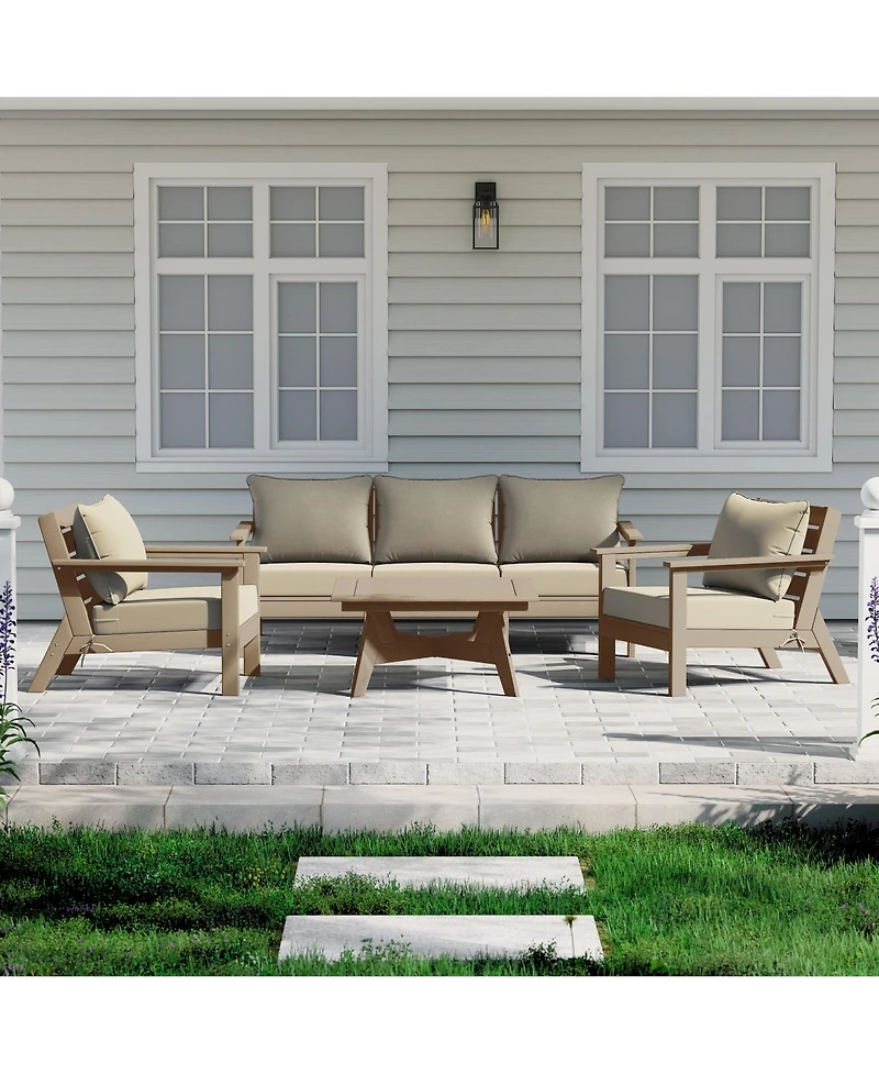 WestinTrends Outdoor -Piece Weathered Wood Modular Sectional Patio Furniture Sofa Set