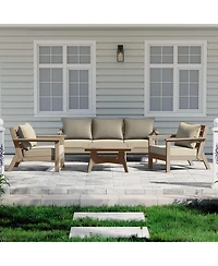 WestinTrends Outdoor -Piece Weathered Wood Modular Sectional Patio Furniture Sofa Set