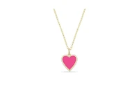 Etoielle Pink Enamel Heart Necklace Encusted with Cubic Ziconia Suepended on a Paperclip Chain 18 inches adjustable