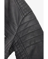 Boy's Lined Moto Pu Leather Jacket With Removable Hood