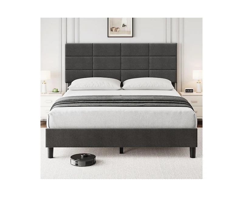 gaomon Queen Bed Frame, Linen Upholstered Platform Queen Bed Frame with Height Adjustable Headboard