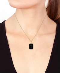 Effy Onyx & Diamond (1/4 ct. t.w.) Cross Dog Tag 18" Pendant Necklace in 14k Gold