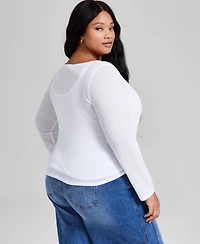 And Now This Trendy Plus Size Solid Boat-Neck Long-Sleeve Layered Top, Exclusively at Macy's