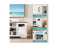gaomon Farmhouse Tv Stand with Led Lights, Entertainment Center for 65/60/55 Inches Televisions, Tv Console with Storage Cabinets and Open Shelves