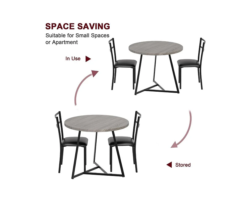 Round Dining Table Set for 2,Kitchen Chairs of 2, Small Room with 2 Upholstered Chairs, Dinette Place,Apartment,