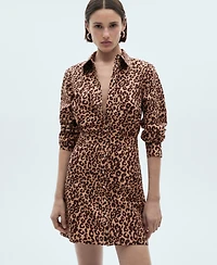Mango Women's Leopard-Print Shirt Dress