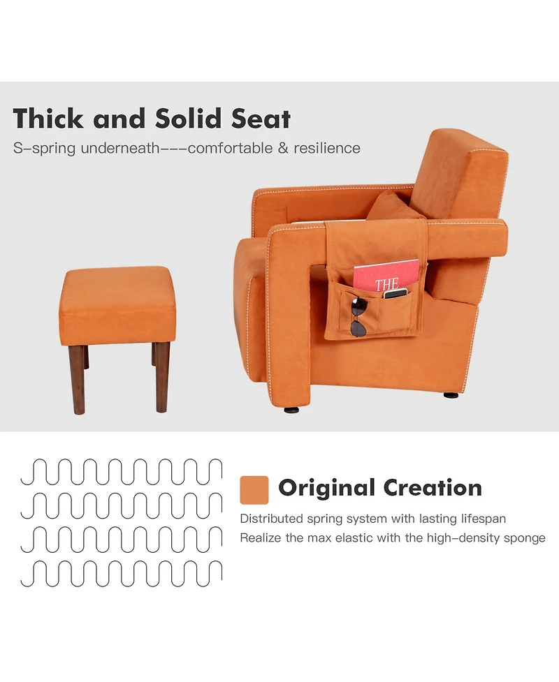Gouun Modern Berber Fleece Single Sofa Chair with Ottoman and Waist Pillow