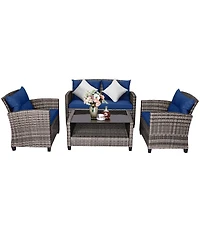 Gouun 4 Pieces Patio Rattan Furniture Set with Coffee Table and Cushioned Sofa