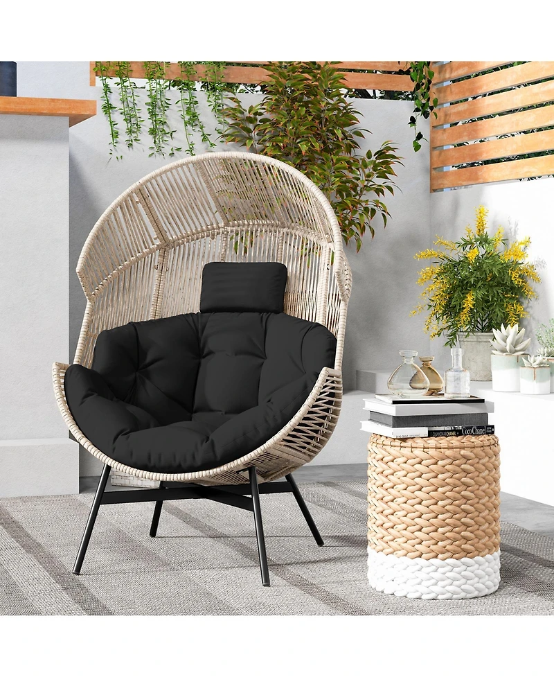 Gouun Wicker Oversized Egg Style Chair with Cushions and Headrest