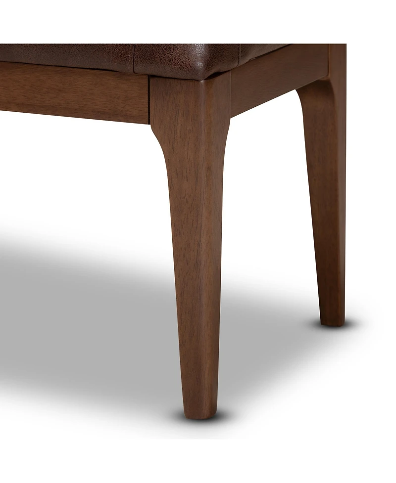 Baxton Studio Walsh Mid-Century Modern Dark Brown Leather-Effect Polyester Fabric Upholstered and Walnut Brown Finished Wood Dining Bench