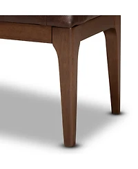 Baxton Studio Walsh Mid-Century Modern Dark Brown Leather-Effect Polyester Fabric Upholstered and Walnut Brown Finished Wood Dining Bench