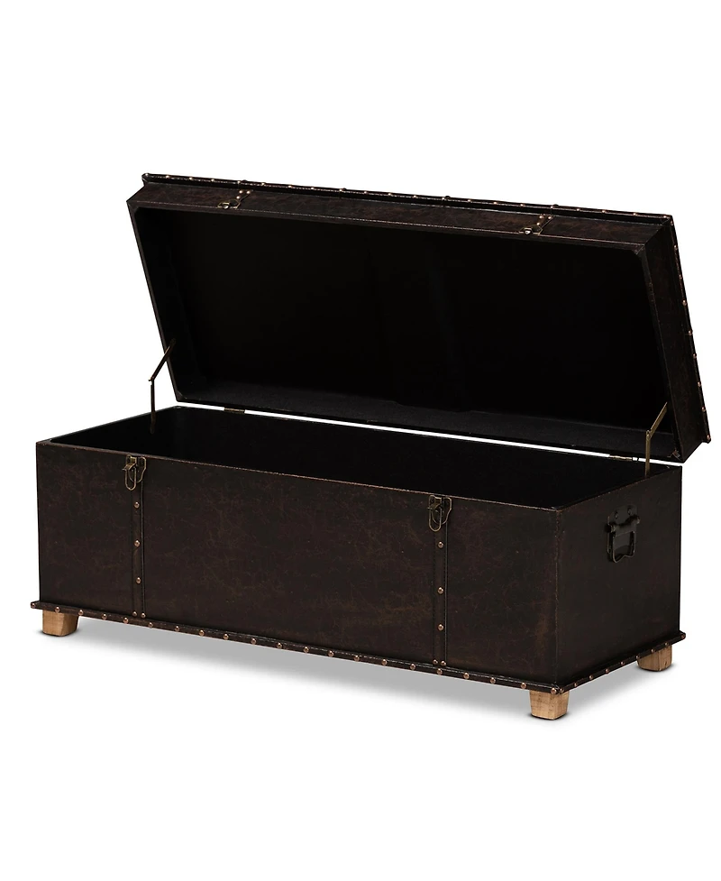 Baxton Studio Janna Rustic Transitional Dark Brown Faux Leather Upholstered and Oak Brown Finished Wood Storage Ottoman