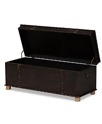 Baxton Studio Janna Rustic Transitional Dark Brown Faux Leather Upholstered and Oak Brown Finished Wood Storage Ottoman