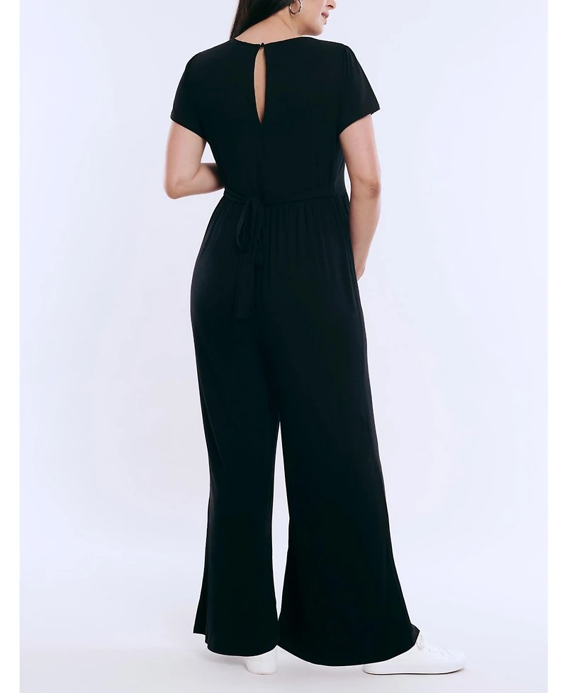 Women's Short Sleeve V-Neck Flare Leg Jumpsuit - Motherhood Maternity