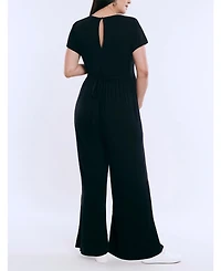 Women's Short Sleeve V-Neck Flare Leg Jumpsuit - Motherhood Maternity