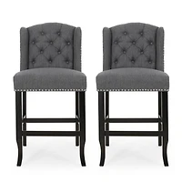 Set of 2 Wingback Counter Stools with Button-Tufted Back & Nailhead Accents-The Pop Home