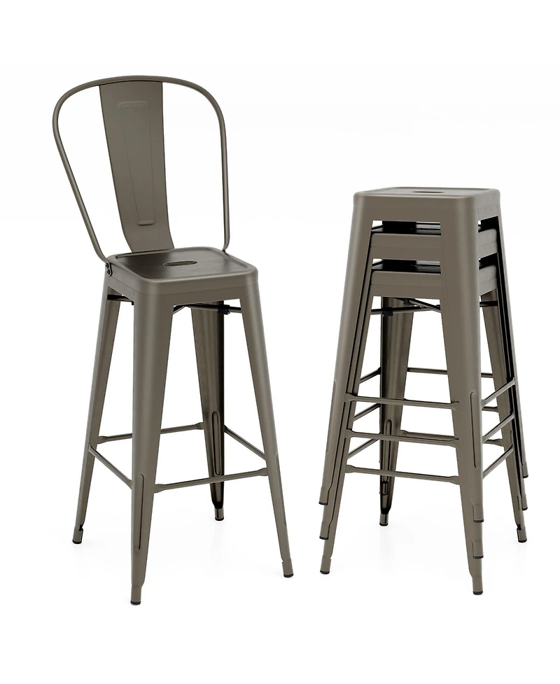 Gouun 30 Inch Height Set of 4 High Back Metal Industrial Bar Stools
