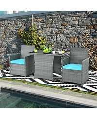 Gouun 3-Piece Patio Rattan Furniture Set with Cushioned Chairs and Glass Table