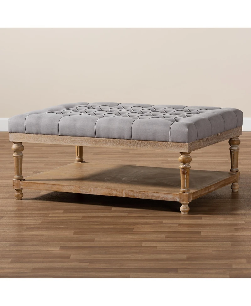 Baxton Studio Lindsey Modern and Rustic Grey Linen Fabric Upholstered and Greywashed Wood Cocktail Ottoman
