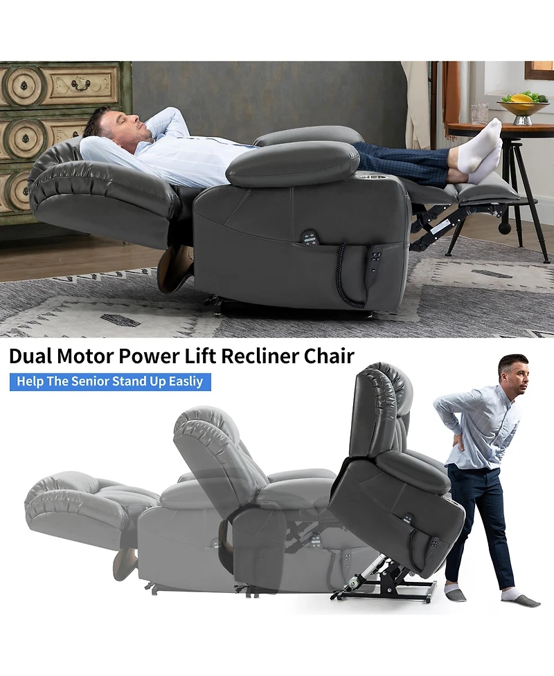 Power Lift Recliner Chair Heavy Duty Motion Mechanism with 8-Point Vibration Massage and Lumbar Heating Stainless steel Cup Holders