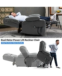 Power Lift Recliner Chair Heavy Duty Motion Mechanism with 8-Point Vibration Massage and Lumbar Heating Stainless steel Cup Holders