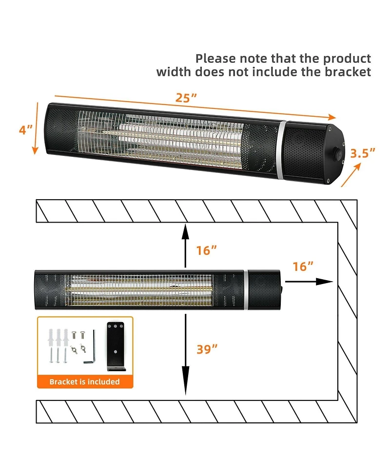 Gouun 1500W Outdoor Electric Patio Heater with Remote Control