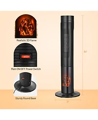 Gouun 1500W Ceramic Tower Space Heater with Remote Control and Realistic 3D Flame