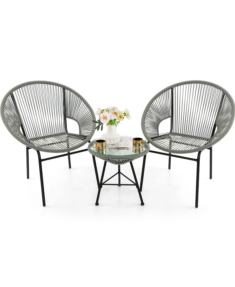 Gouun 3 Pieces Patio Acapulco Furniture Bistro Set with Glass Table